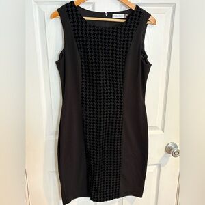 Calvin Klein Black Houndstooth Dress Black Velvet Detail
